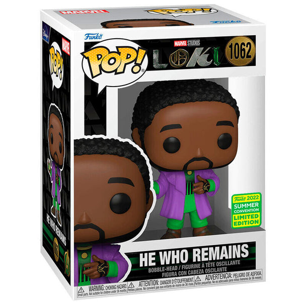 Figurine Funko POP Loki He Who Remains exclusive Marvel, vue de face dans sa boîte vitrine de 9 cm