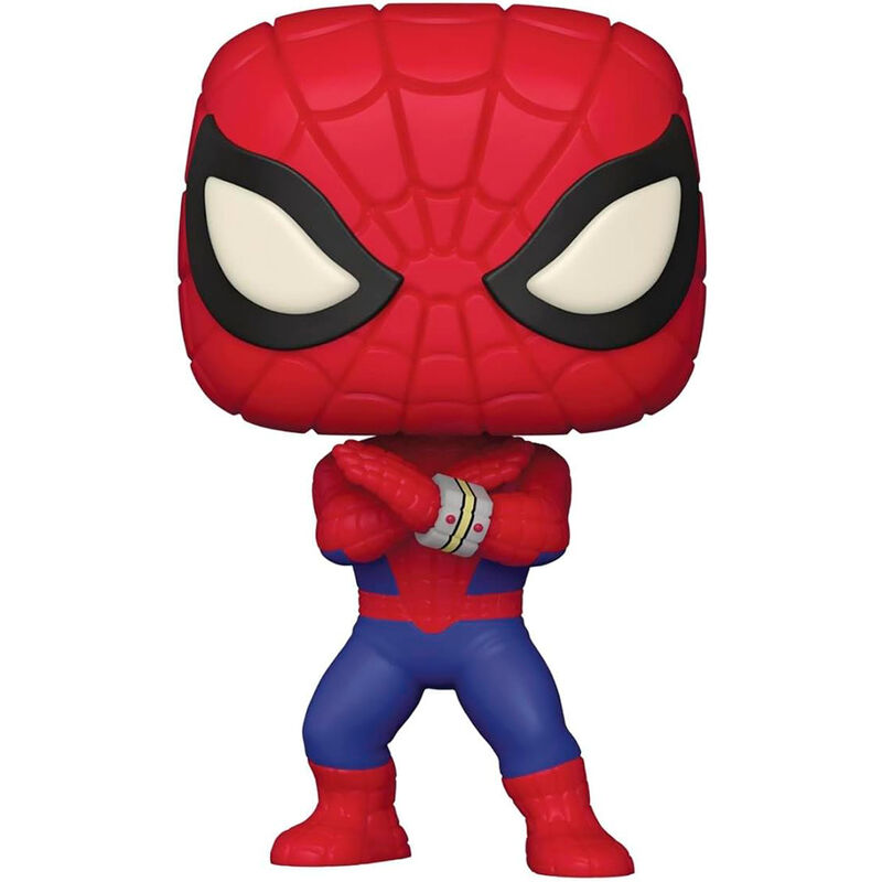 Figurine Funko POP Spiderman Marvel exclusive de 9 cm dans sa boîte vitrine transparente, vue de face