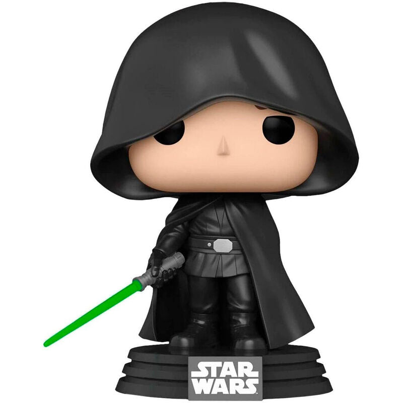 Figurine Funko POP exclusive de Luke Skywalker dans la série Star Wars Mandalorian, présentée dans sa boîte vitrine transparente de 9 cm.