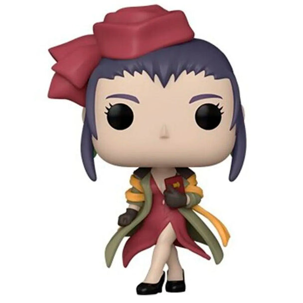 Vue rapprochée de la figurine Funko POP Faye Valentine avec ses détails colorés et sa boîte collector