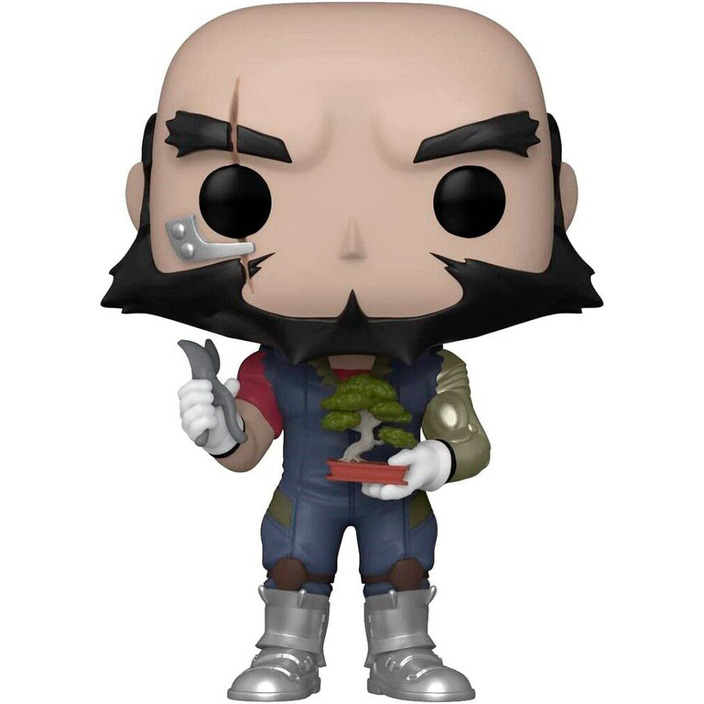 Figurine Funko POP Jet Black de Cowboy Bebop en vinyle, vue de face dans sa boîte vitrine de 9 cm