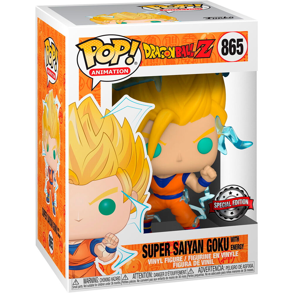 Vue rapprochée de la figurine Funko POP exclusive Goku Super Saiyan avec détails précis et couleurs vives