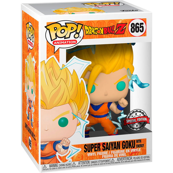 Vue rapprochée de la figurine Funko POP exclusive Goku Super Saiyan avec détails précis et couleurs vives