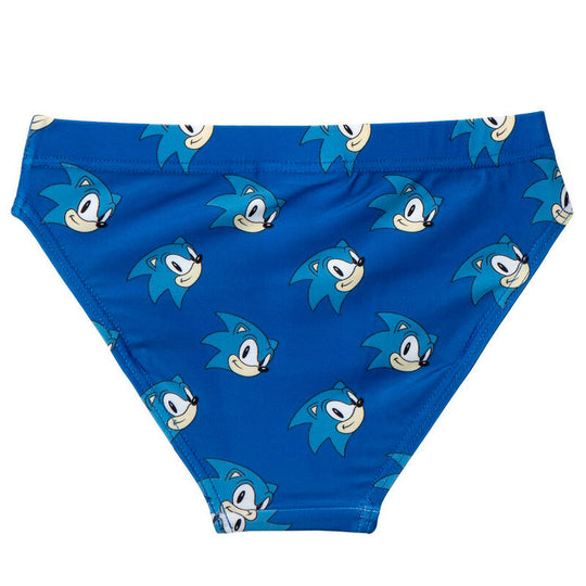 Vue rapprochée du tissu élastique et résistant du slip de bain Sonic the Hedgehog pour enfants