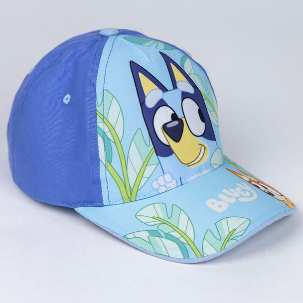 Détail de la casquette Bluey avec tissu en coton et polyester de qualité