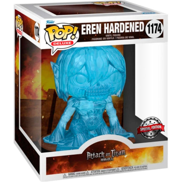 Vue latérale de la figurine POP FUNKO Eren Hardened, montrant les détails précis et la finition soignée