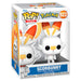 Vue rapprochée de la figurine Funko POP Scorbunny exposée dans sa boîte cadeau avec détails colorés et finition soignée