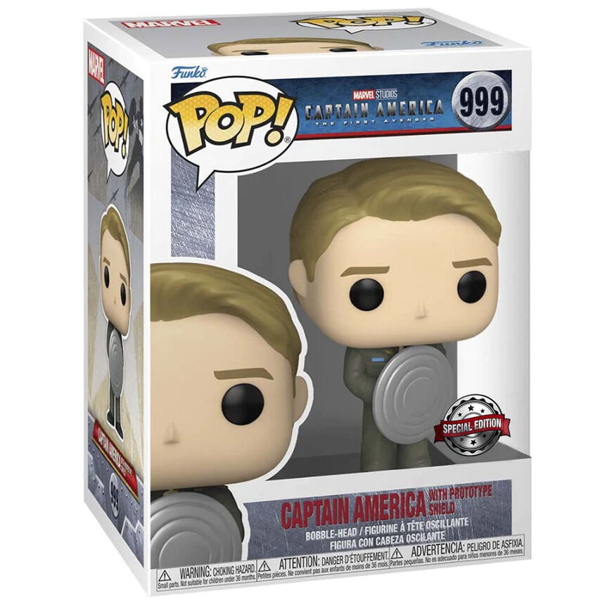 Vue détaillée de la figurine Funko POP Captain America Marvel exclusive avec son bouclier iconique