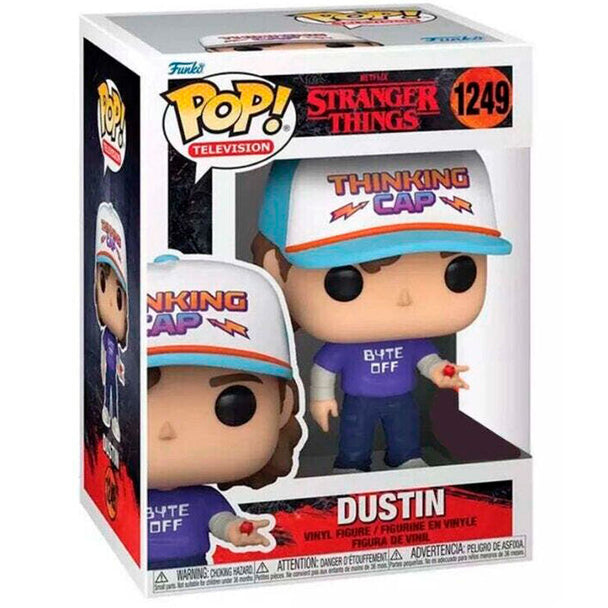 Figurine Funko POP exclusive de Dustin de Stranger Things, en vinyle de 9 cm, présentée dans sa boîte vitrine transparente