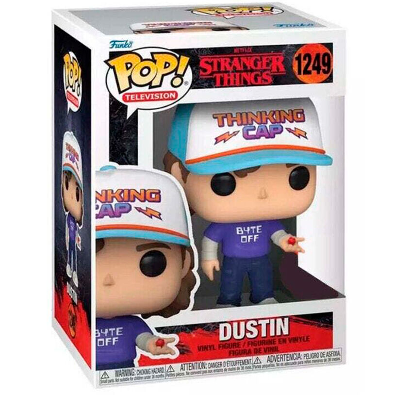 Figurine Funko POP exclusive de Dustin de Stranger Things, en vinyle de 9 cm, présentée dans sa boîte vitrine transparente