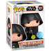 Vue rapprochée de la figurine Funko POP Luke Skywalker exclusive Mandalorian, montrant les détails précis du vinyle et la boîte d'origine.