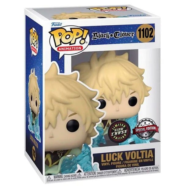 Figurine Funko POP Luck Voltia exclusive Chase de Black Clover en vinyle de 9 cm dans sa boîte vitrine transparente