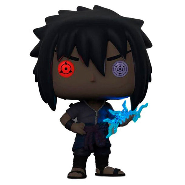Figurine Funko POP Sasuke Chase exclusive de Naruto Shippuden présentée dans une boîte vitrine transparente de 9 cm