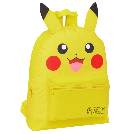 Sac à dos Pokémon Pikachu 40 cm vue de face avec poche zippée avant et logo SAFTA.