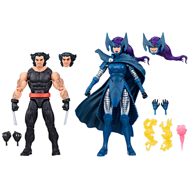 Pack complet de figurines Wolverine Marvel Legends avec accessoires sur fond blanc