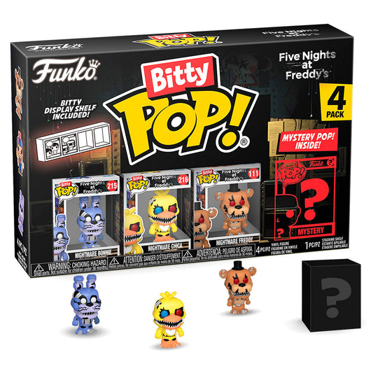 Blister contenant 4 figurines Bitty POP Nightmare Bonnie de Five Nights at Freddy's dans leur emballage rigide FUNKO