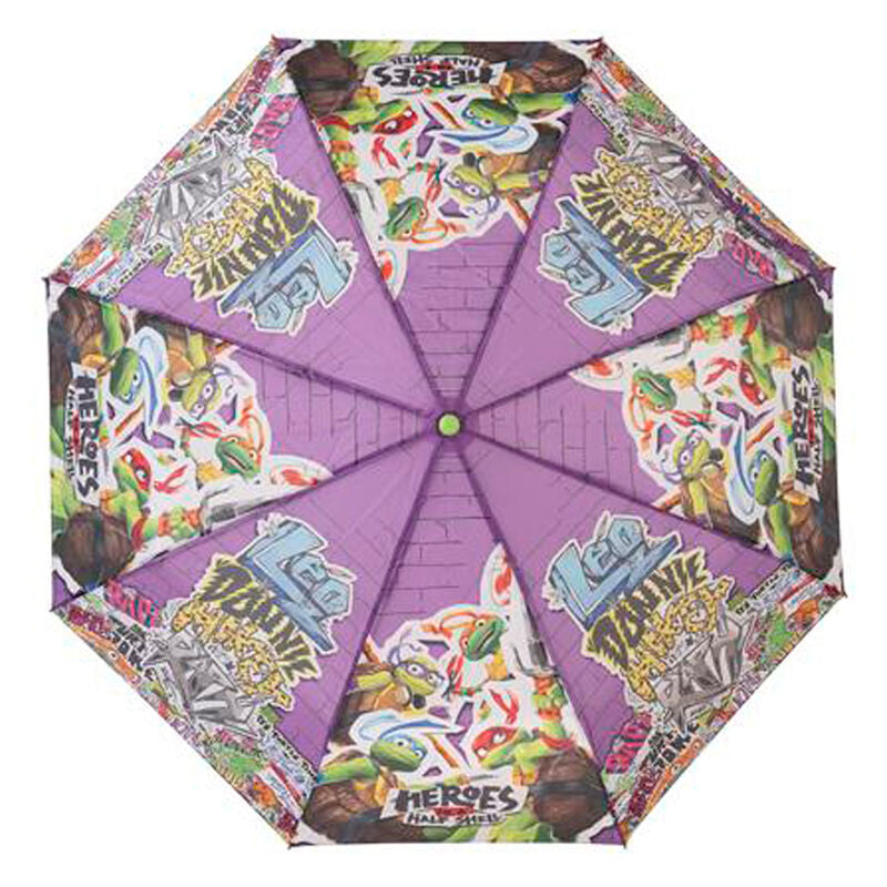 Vue ouverte du parapluie Ninja Turtles montrant le design coloré et les tortues ninja