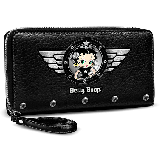 Portefeuille Betty Boop Motor Love de KARACTERMANIA avec 12 compartiments pour cartes et fermeture éclair centrale.