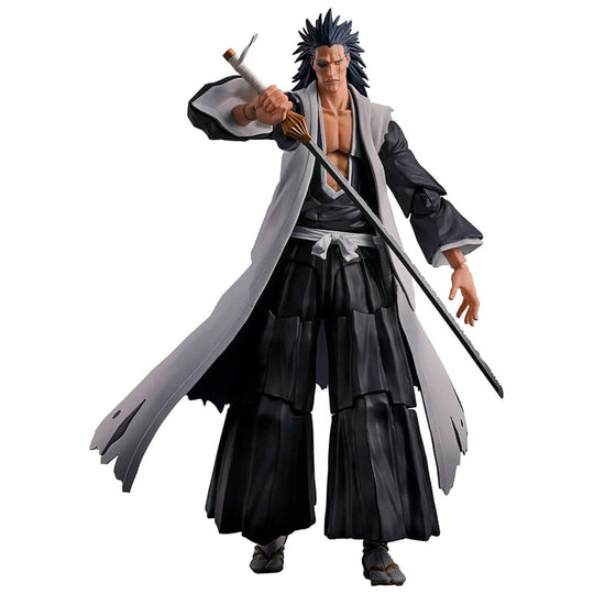 Figurine articulée Kenpachi Zaraki en tenue de combat de Bleach, vue de face, haute précision des détails.