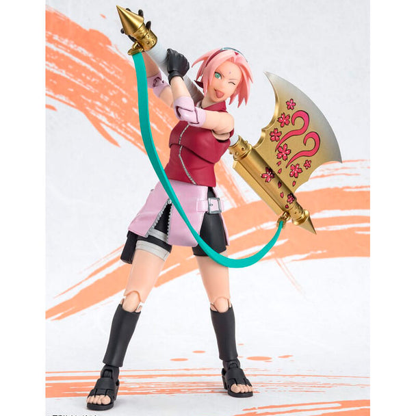 Détail du visage expressif de la figurine Sakura Haruno Naruto Shippuden avec accessoires inclus