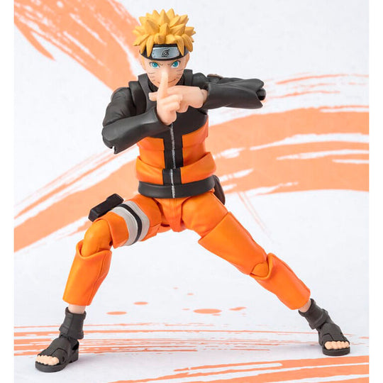 Figurine Naruto Uzumaki en pose dynamique avec mains prêtes à lancer un jutsu