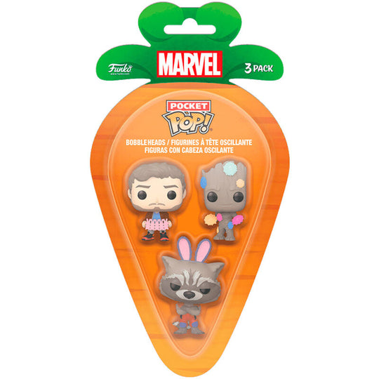 Vue rapprochée des détails des figurines Carrot Pocket POP Marvel Guardians of the Galaxy