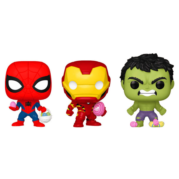 Lot de 3 figurines Funko Pop Marvel Spiderman, Hulk et Iron Man avec packaging blister transparent