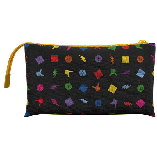 Vue de face de la trousse triple Pokémon CYP BRANDS avec motifs colorés et fermeture éclair