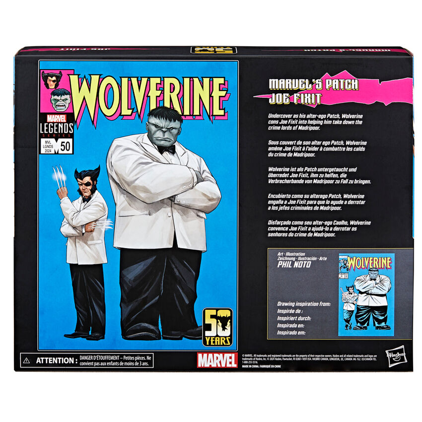 Pack de plusieurs figurines Wolverine Marvel Legends 15cm présenté sur fond blanc