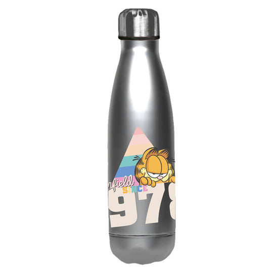 Bouteille Garfield en acier inoxydable de 550ml avec double paroi isolante, design compact et bouchon étanche.