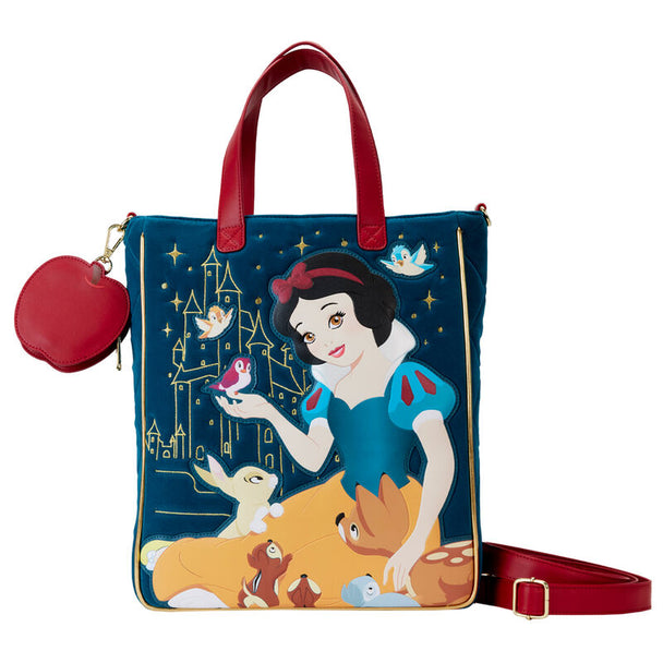 Vue de face du sac Loungefly Disney Blanche-Neige avec ses couleurs vives et détails soignés