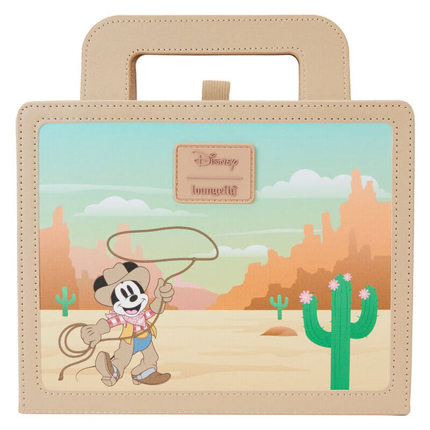 Détail du cuir vegan et des impressions Western sur le carnet Loungefly Mickey & Minnie