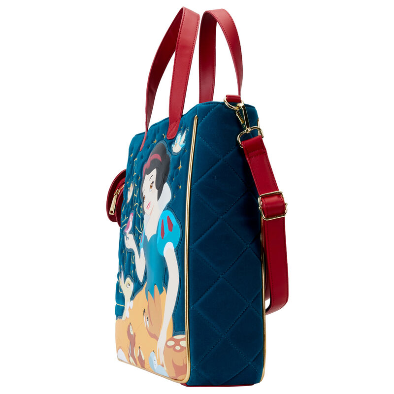 Zoom sur la fermeture éclair et la texture du sac Loungefly Blanche-Neige pour une qualité premium