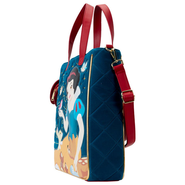 Zoom sur la fermeture éclair et la texture du sac Loungefly Blanche-Neige pour une qualité premium