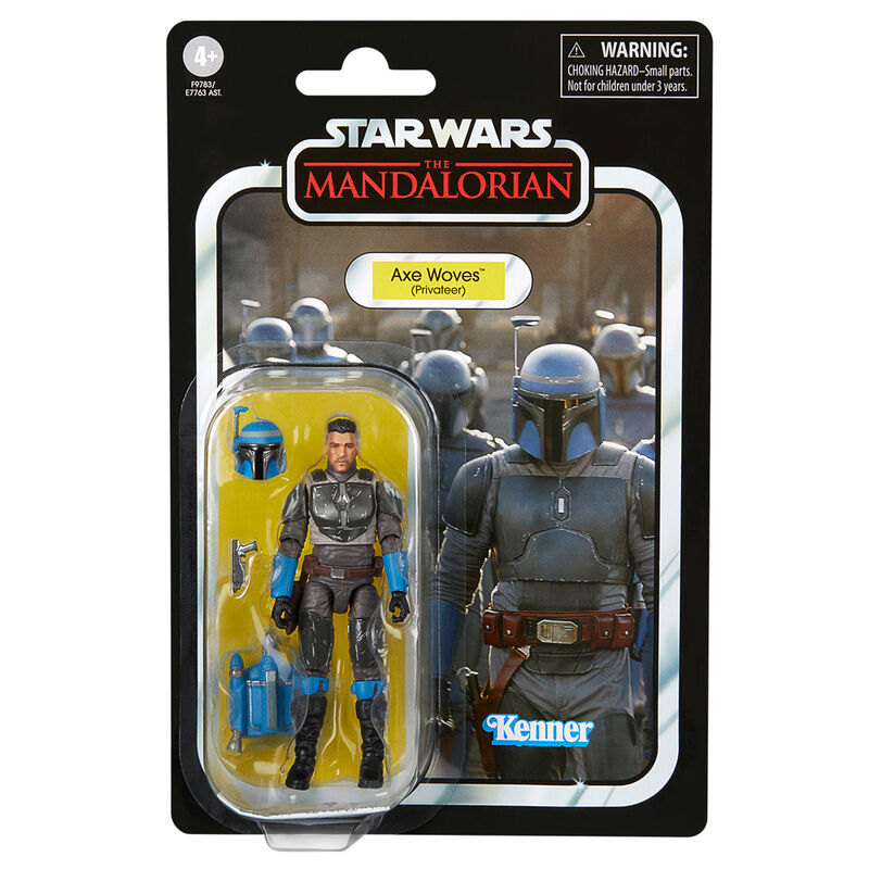 Figurine Star Wars The Mandalorian Axe Woves en position dynamique sur fond blanc