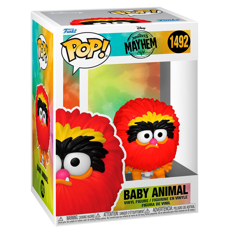 Figurine Funko POP Baby Animal de The Muppets Mayhem en vinyle, vue de face dans sa boîte cadeau transparente