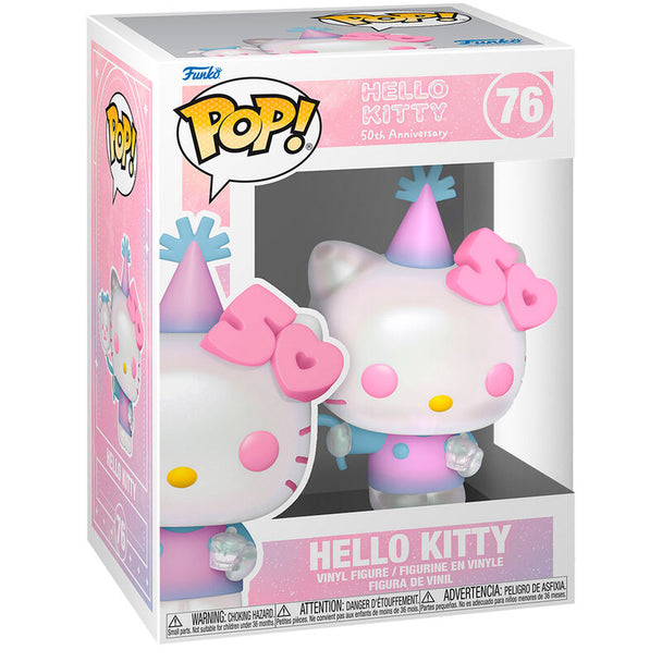 Figurine Funko POP Hello Kitty édition 50e anniversaire Sanrio, vue de face dans sa boîte cadeau