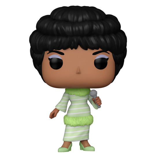 Emballage de la figurine Funko POP Aretha Franklin montrant le design coloré et le logo Funko