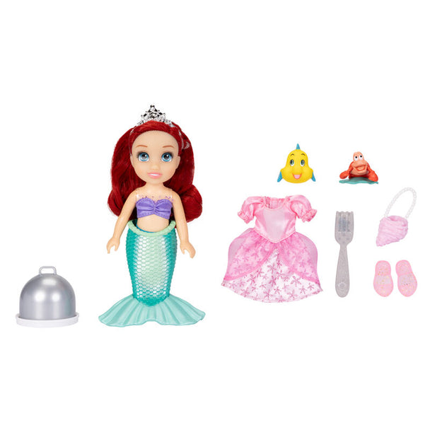 Ariel transformée en princesse terrestre avec robe et accessoires élégants