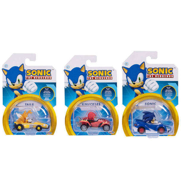 Figurine Sonic the Hedgehog avec véhicule bleu assorti vue de face