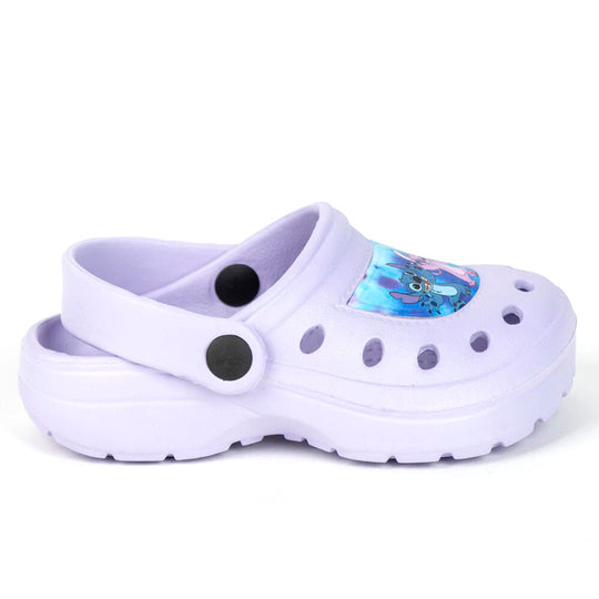 Profil latéral montrant la semelle antidérapante des clogs Disney Stitch en EVA léger