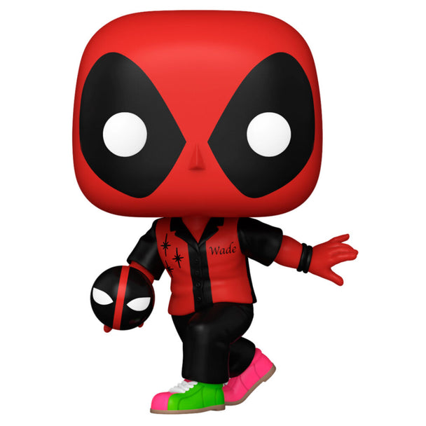 Figurine Funko POP Deadpool en tenue de bowling, vue de face avec détails colorés sur vinyle de 9 cm