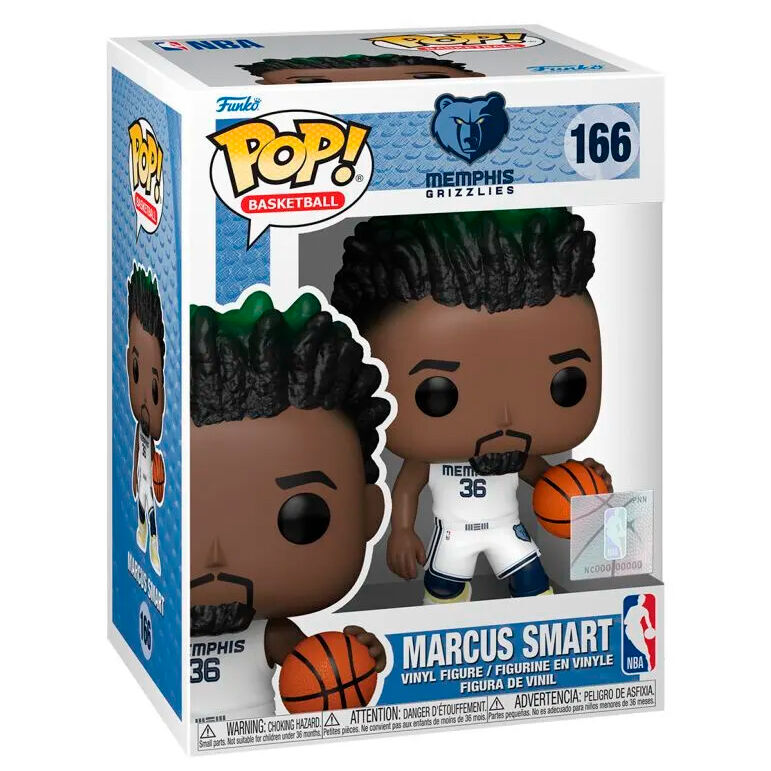 Vue rapprochée de la figurine Funko POP Marcus Smart avec détails précis du visage et maillot Memphis Grizzlies.