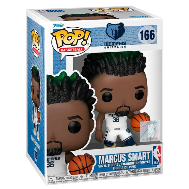 Vue rapprochée de la figurine Funko POP Marcus Smart avec détails précis du visage et maillot Memphis Grizzlies.