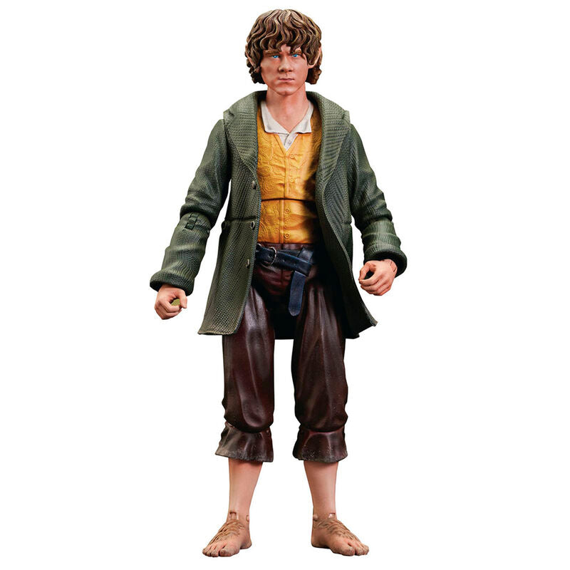 Figurine articulée Merry Deluxe de 10 cm de The Lord of the Rings par DIAMOND SELECT avec accessoires inclus, vue de face.
