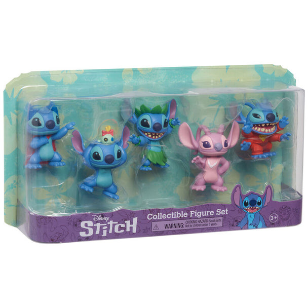 Pack complet de 5 figurines Stitch Disney de 7cm par JUST PLAY, vue d'ensemble