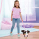 Vue d'ensemble du jouet FurReal Walkalots Bernedoodle avec ses accessoires, y compris la laisse et les piles AG13