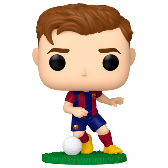 Figurine Funko POP Gavi en tenue complète du FC Barcelona sur fond blanc, vue de face