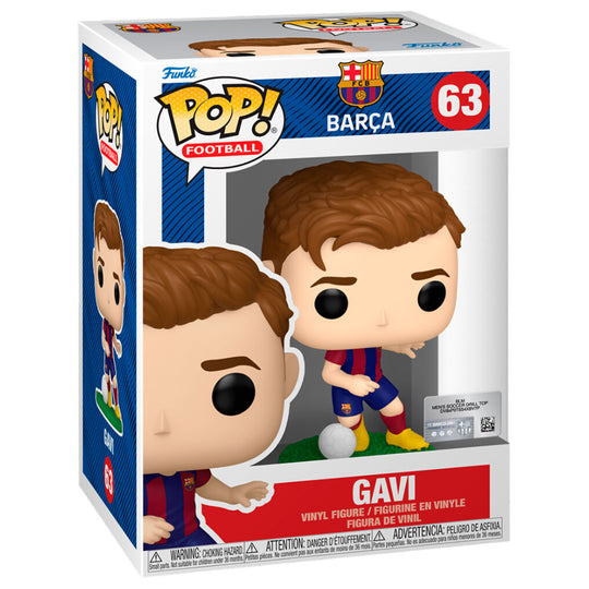 Boîte cadeau de la figurine Funko POP Gavi FC Barcelona avec logo officiel visible