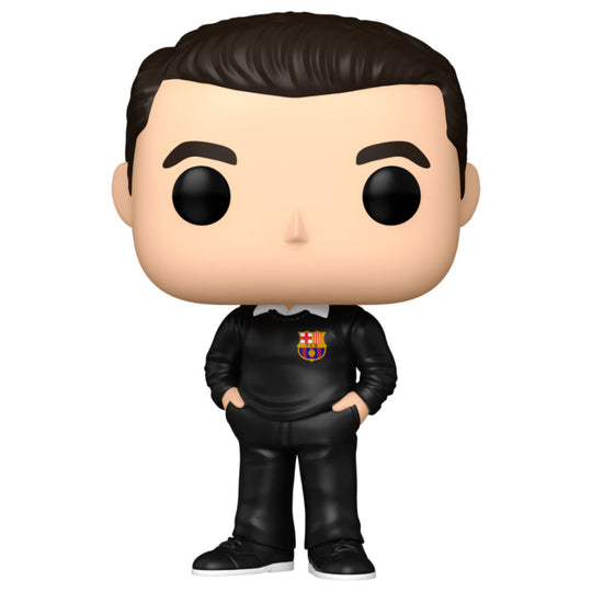 Figurine Funko POP de Xavi en tenue officielle du FC Barcelona, présentée dans sa boîte cadeau.